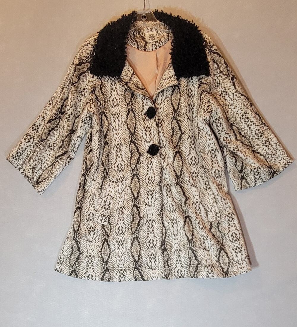 Ivy Jane Snake Swing Coat Black Fuzzy Faux Fur Collar Spandex Blend Medium